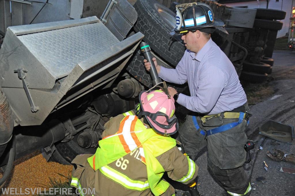 On Tuesday evening, November 19, a school bus and tractor trailer hauling corn collided at the intersection of Ridge Road and Bentz Mill Road.  photos by curt werner