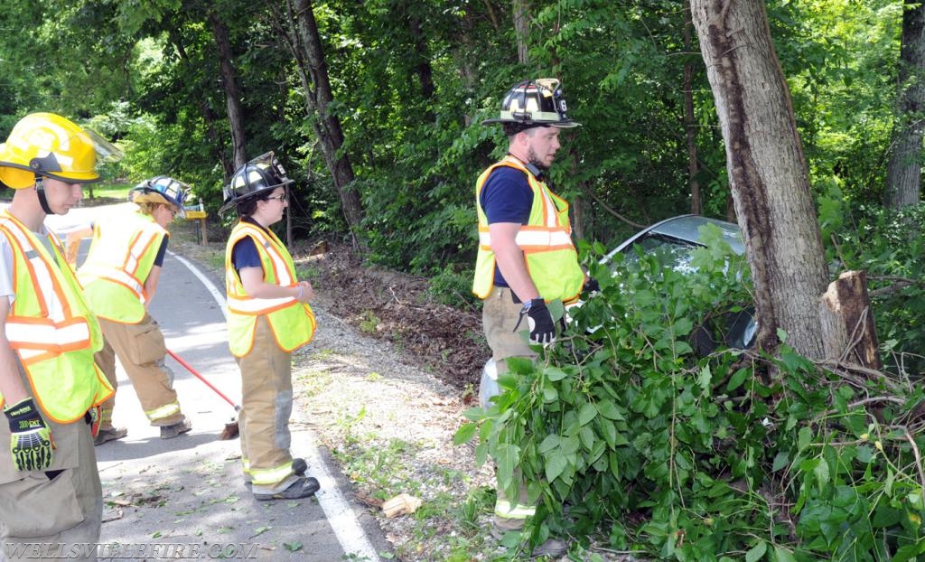 Car into tree on Lisburn Road on Monday, June 25.  photos by Curt Werner