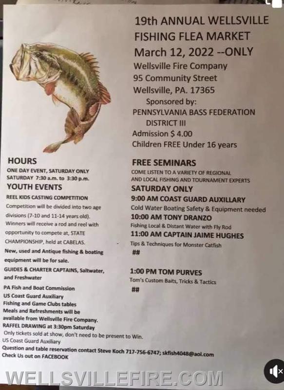 Fishing Flea Market Scheduled for March 12, 2022 Wellsville Fire Company